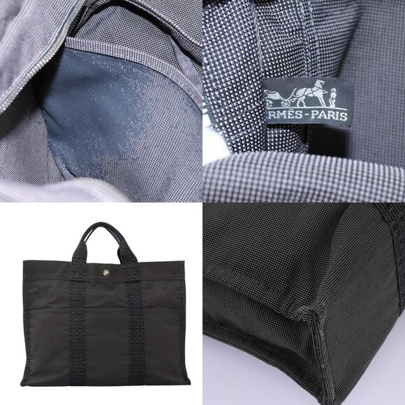 Hermes Black/Grey Canvas Herline MM Tote Bag | Yoogi Hermes Her Line MM Handbag